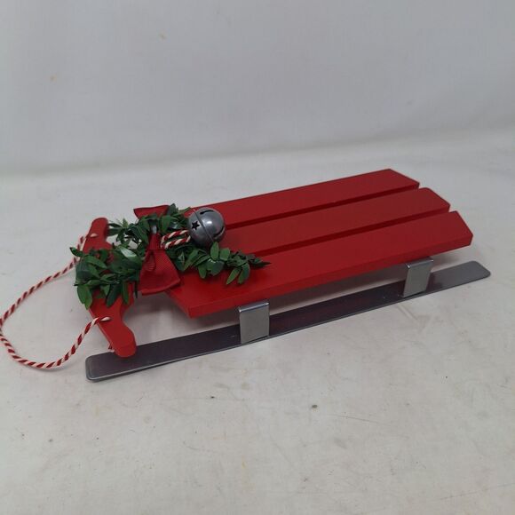 Christmas Sled Red Wood Holly Bell Wall Hanging Decoration Winter Holiday Decor - Picture 3 of 7